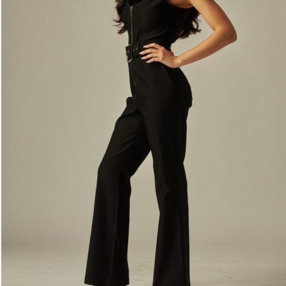 Love Poem Black Belted Zip Front Jumpsuit | Bootcut Stretch One-Piece NWT S - Picture 9 of 11